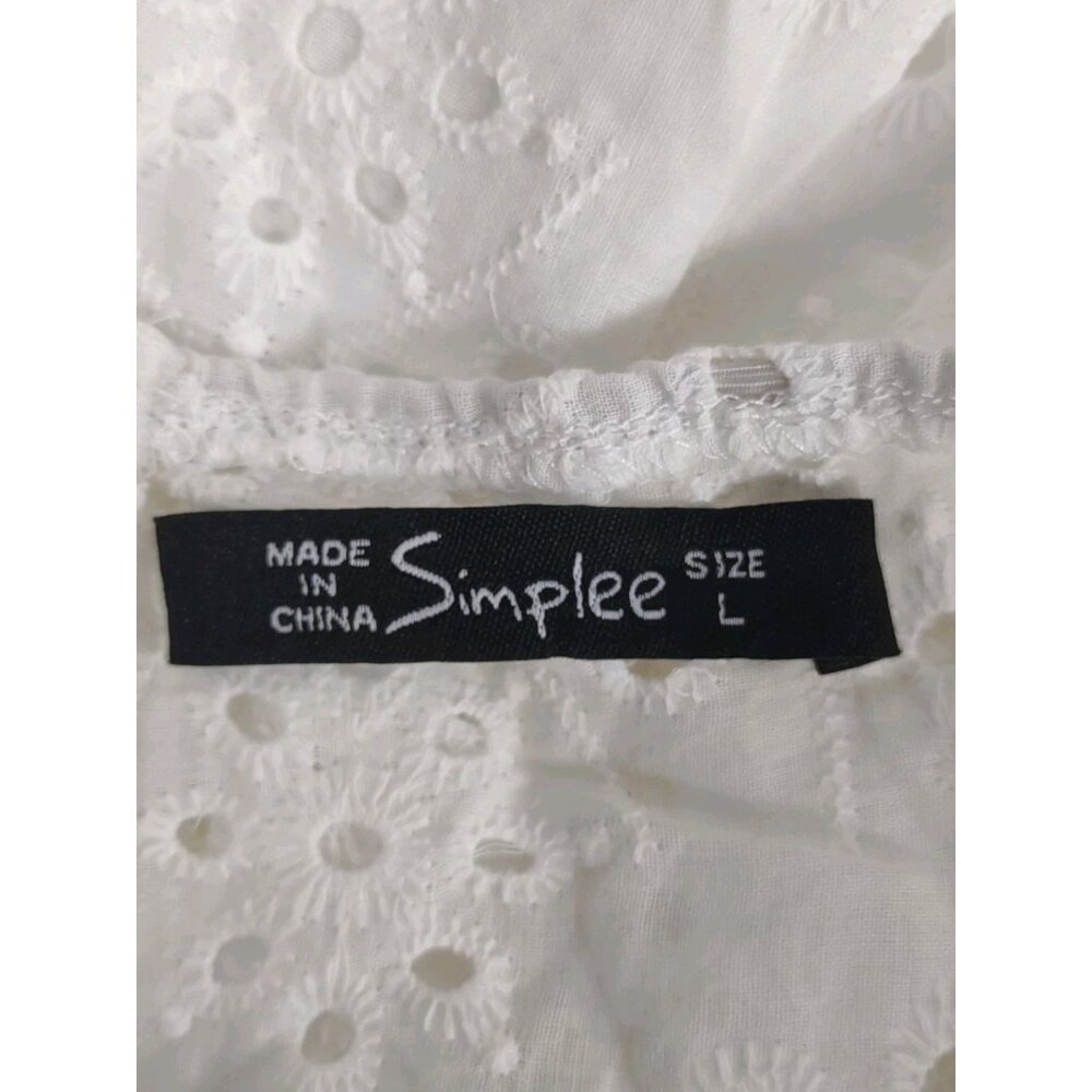 Simplee White Eyelet Cottagecore Dress Large V Neck Beach Summer Boho Hippie - Picture 3 of 9